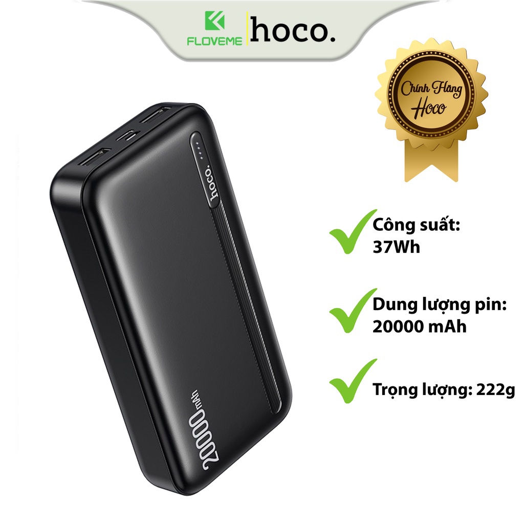 Pin Sạc Dự Phòng Hoco J99A 20000mAh, 2 Input, 2 Output, Đèn Led Hiển Thị Dung Lượng Pin, Nhựa ABS Và Vỏ Chống Cháy PC.