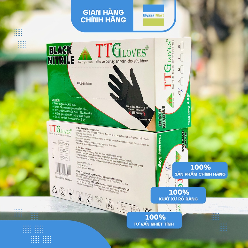 Găng Tay Y Tế Nitrile Không Bột TTGloves Màu Đen 4.0gr