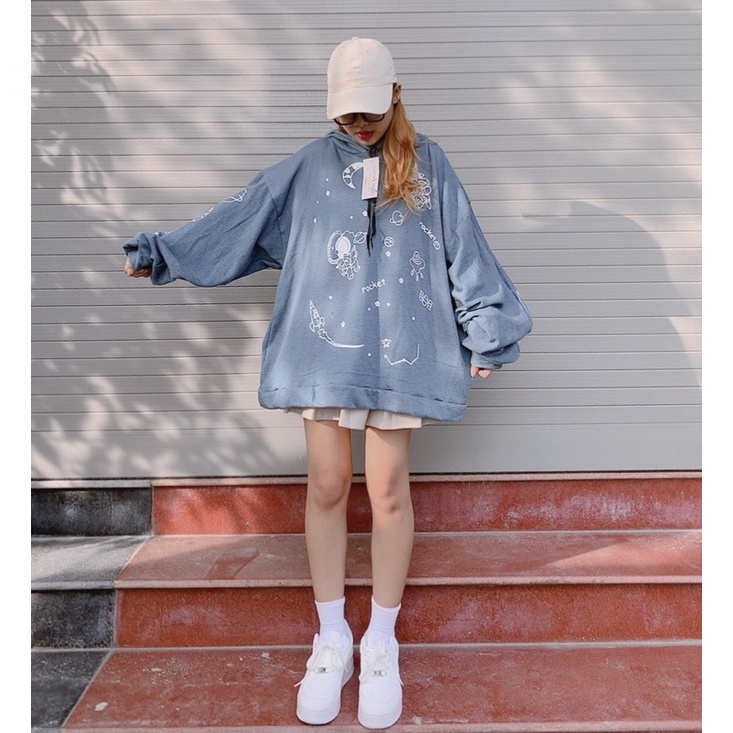 [ ẢNH THẬT ] ÁO HOODIE NỈ SPACE XANH FORM RỘNG UNISEX ( ẢNH THẬT SHOP CHỤP) | BigBuy360 - bigbuy360.vn