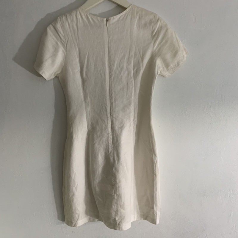 Thanh Lý - ĐẦM NGẮN LINEN TRẮNG NGẮN TAY NHÚN EO