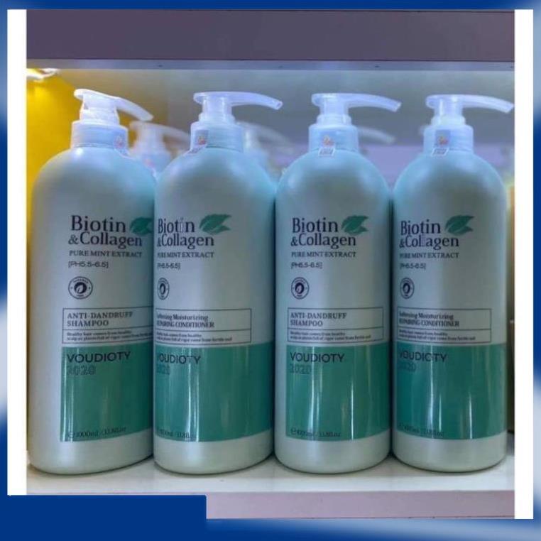 Cặp Dầu Gội Xả Biotin &amp; Collagen Xanh Dương Siêu Mềm Mượt Cho Tóc Khô 1000ml