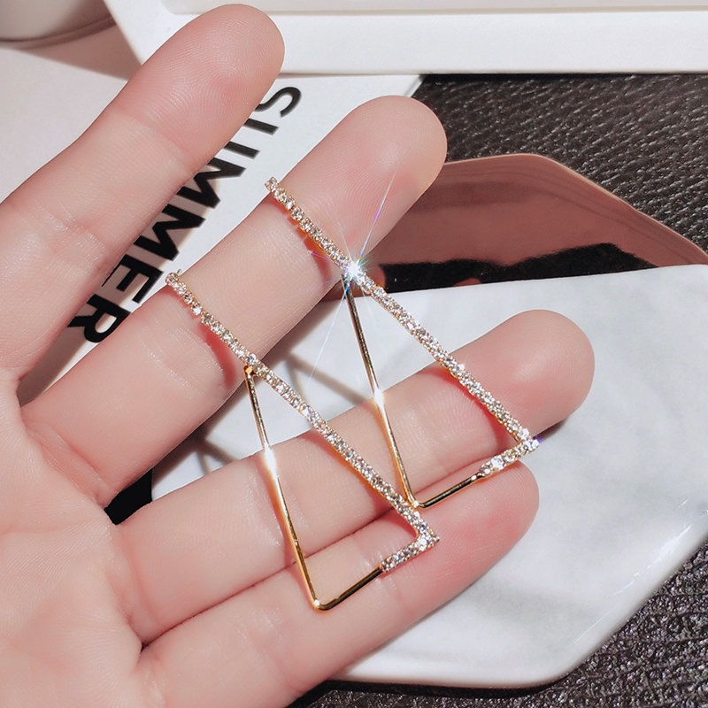 Khuyên tai JIUDUOLAN mạ bạc 925 thiết kế mặt tam giác đính đá nhân tạo phong cách Hàn Quốc dễ phối đồ thời trang