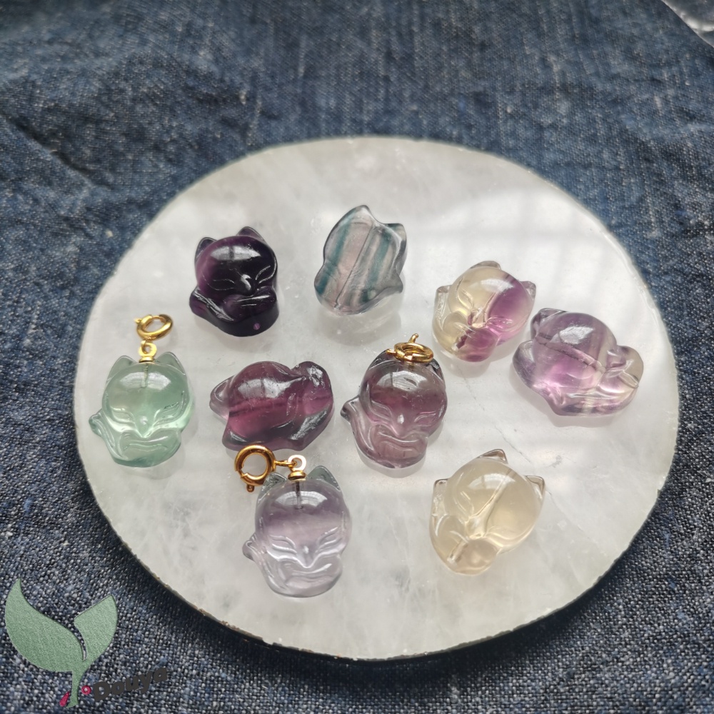 Mặt Vòng cổ/Vòng Tay Bằng Đá Fluorite Nhân Tạo Chữa Bệnh Hình Cáo May Mắn Cho Nữ