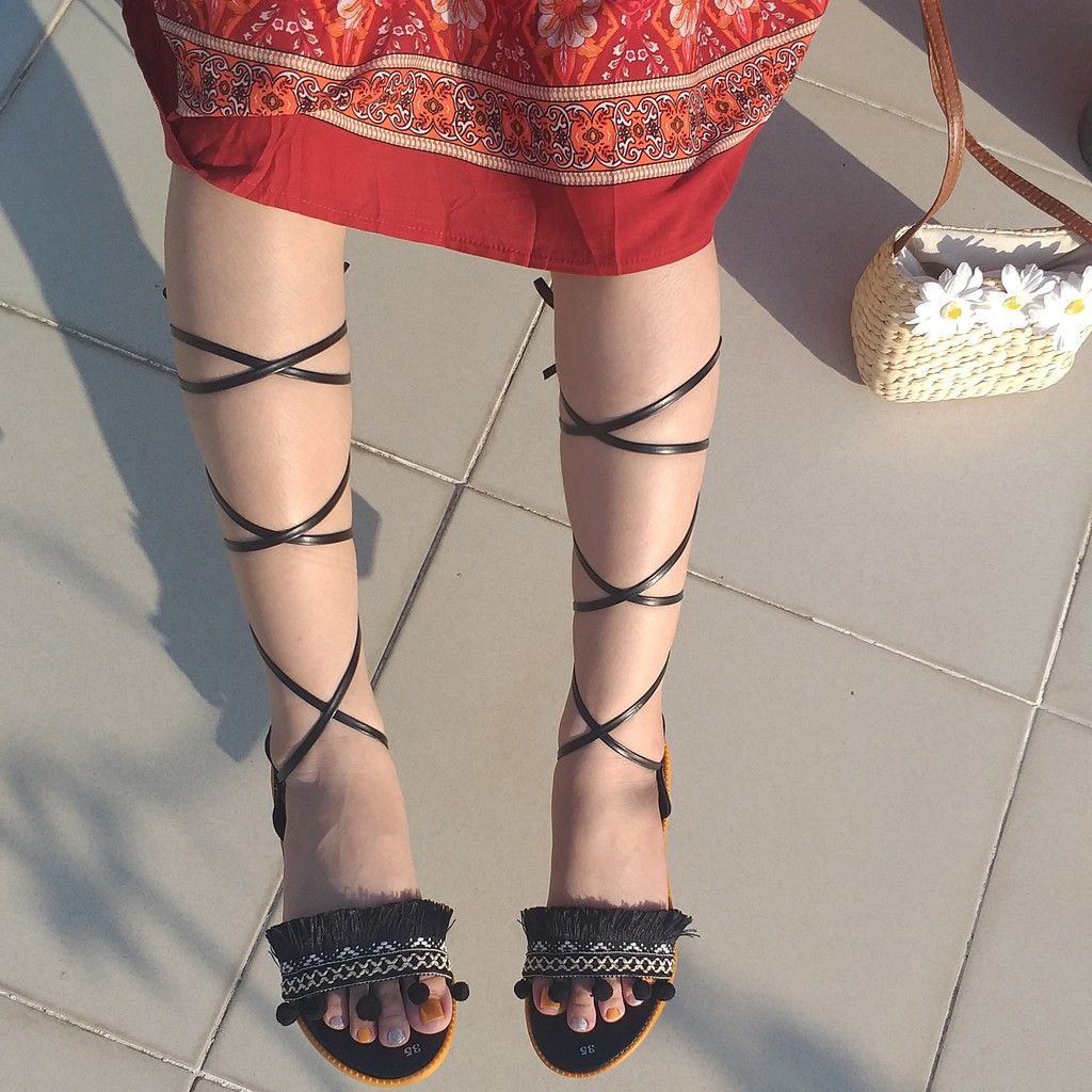 Giày sandal cột dây chiến binh thổ cẩm - Boho Vintage Style