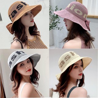 Mũ cói, nón cói rộng vành Fashion đính nơ