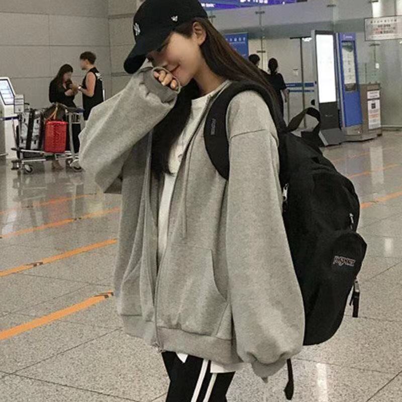 Áo Khoác Hoodie Tay Dài Dáng Rộng Có Khóa Kéo Phong Cách Hàn Quốc Cho Nữ | BigBuy360 - bigbuy360.vn