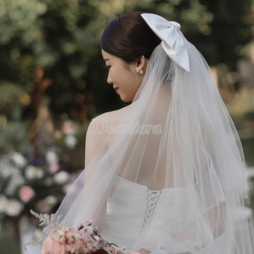 Kẹp Tóc Nơ Vải Tuyn Đơn Giản Cho Cô Dâu