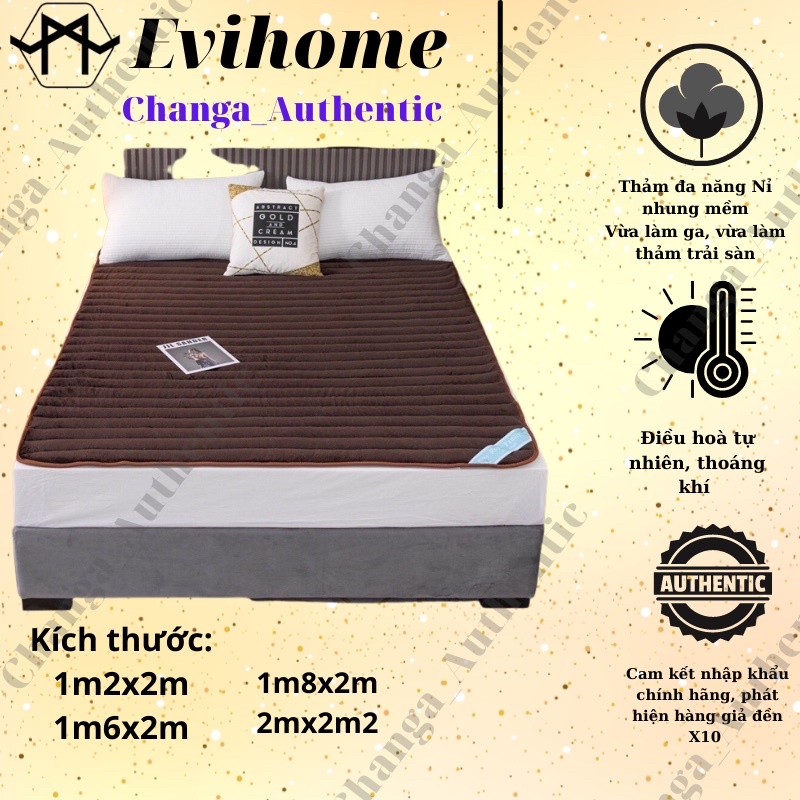 Thảm Đa Năng Evihome Bed Mats Trần Bông 3 Lớp Mặt Dưới In Hoa Chống Trơn Trượt Đính Chun 4 Góc Hàng Nhập Khẩu