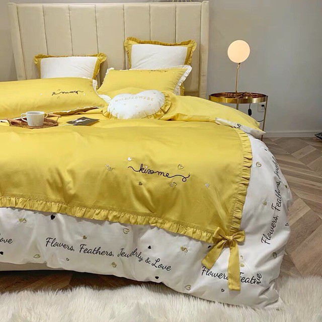 Siêu phẩm set chăn ga gối Kiss me phối 7 món cao cấp