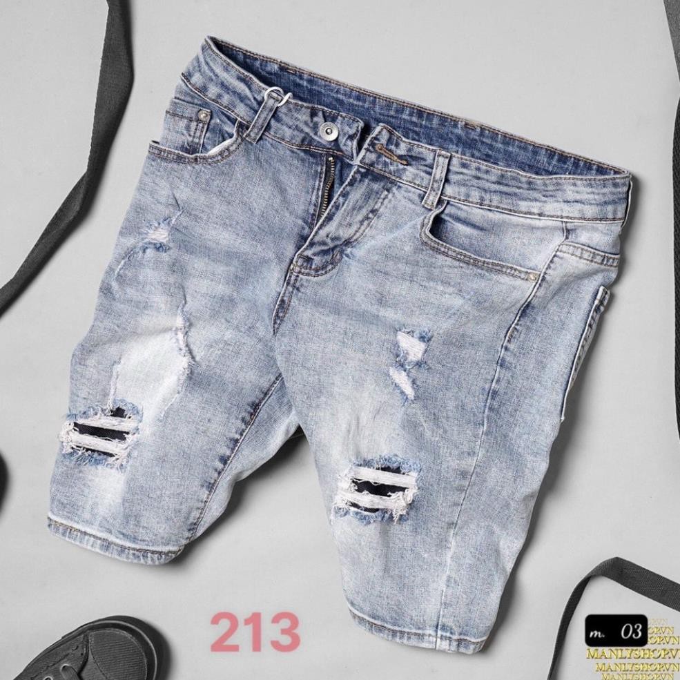 Quần short jean nam, quần bò nam ngắn, quần sọt nam màu xanh rách gối cao cấp QJNA213 Đẹp