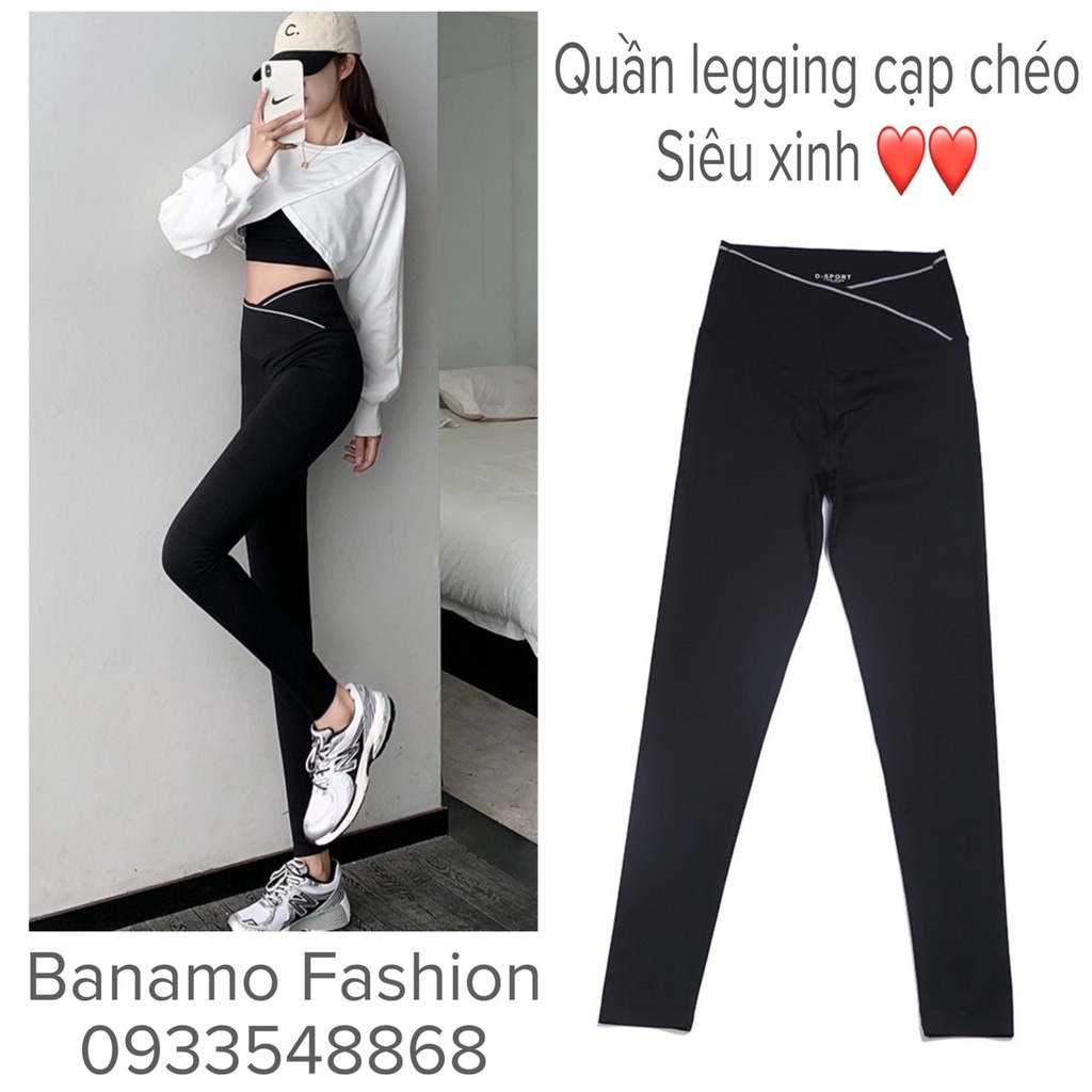 Quần legging nữ cạp cao ghen bụng in chữ cạp chéo thời trang Banamo Fashion 7110 | BigBuy360 - bigbuy360.vn
