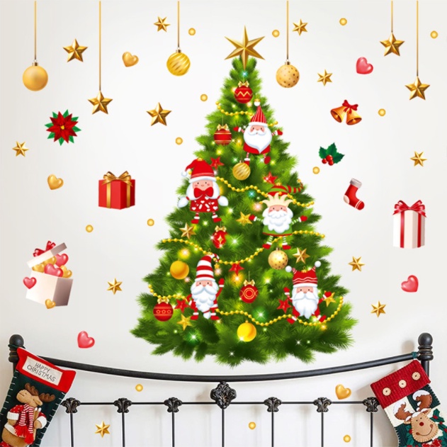 Decal dán tường Cấy thông Noel xanh lớn