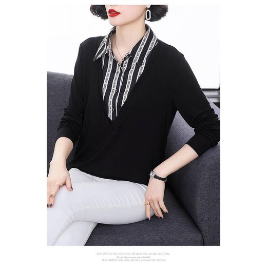 Áo thun tay dài dáng rộng thời trang cho phụ nữ trung niên