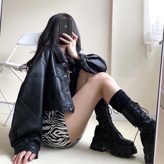 [Ảnh thật/Video]Áo khoác croptop phong cách chất chơi dành cho mùa thu đông Áo khoác da Hàn Quốc
