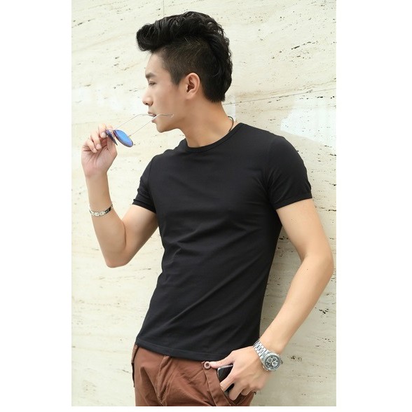ÁO THUN TRƠN CỔ TRÒN MÀU ĐEN TAY NGẮN NAM NỮ  S4YY9