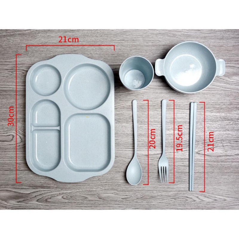 Bộ Khay ăn dặm bằng lúa mạch 6 món kiểu Nhật, dụng cụ ăn dặm dành cho bé