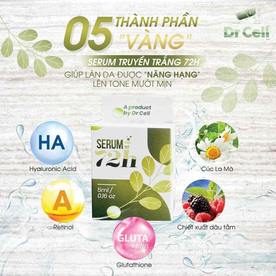 Serum Truyền Trắng 72h , Dưỡng Trắng Da Nhanh Chóng, Dưỡng Ẩm, Ngăn Ngừa Lão Hóa, Mờ Thâm Nám , lọ 5ml , Dr Cell | BigBuy360 - bigbuy360.vn