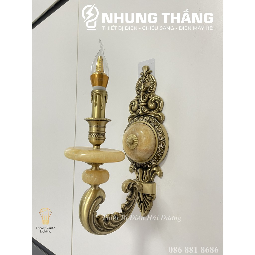 Đèn Tường Nến Đồng Đá Cổ Điển Cao Cấp 8852-1 - Đèn Trang Trí Phòng Khách , Phòng Thờ - Tặng Kèm Bóng Led - Bảo Hành 1Năm