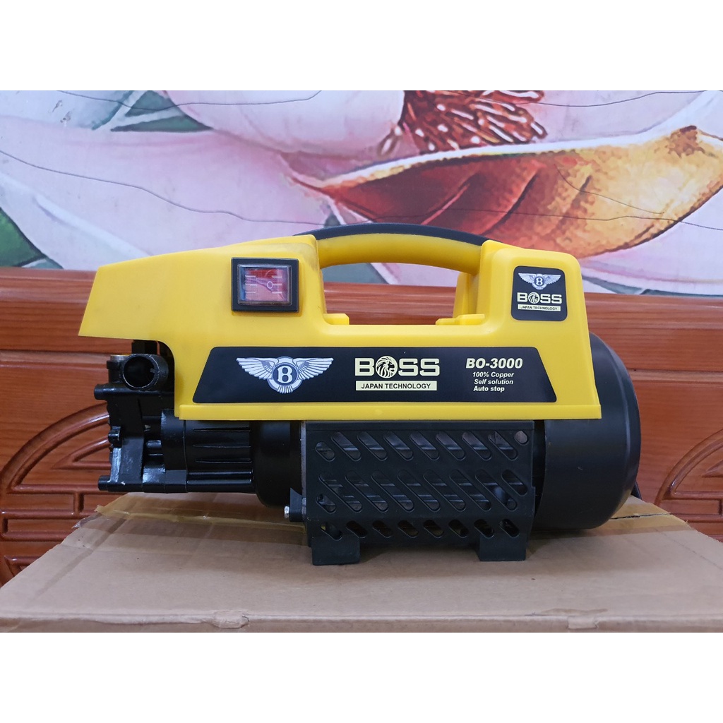 Máy rửa xe cao áp BOSS, loại lõi đồng, công suất 3000w, dây rửa 15m, tặng kèm bình xà phòng và cần nối súng dài