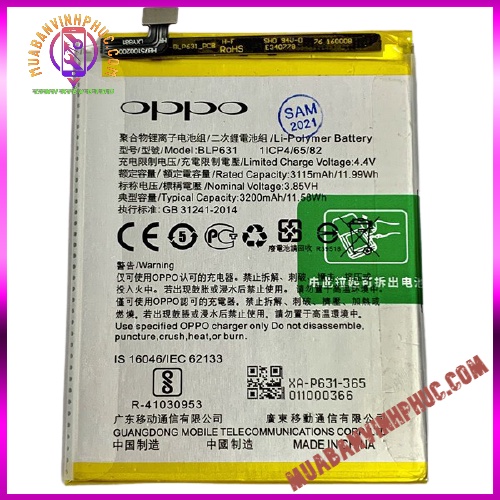 PIN OPPO F3 / OPPO F5 / BLP631,DUNG LƯỢNG 3200MAH / BẢO HÀNH 12 THÁNG - MBVP.COM