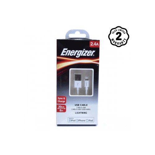 Cáp sạc Lightning MFi Energizer 0.2m