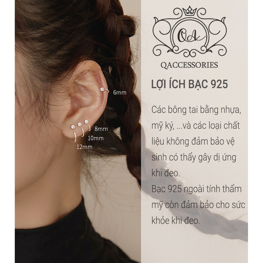 Khuyên tai bạc 925 móc chữ C đính đá đen trắng 4 chấu nam nữ S925 EARCUFF Silver Earrings QA SILVER EA201103