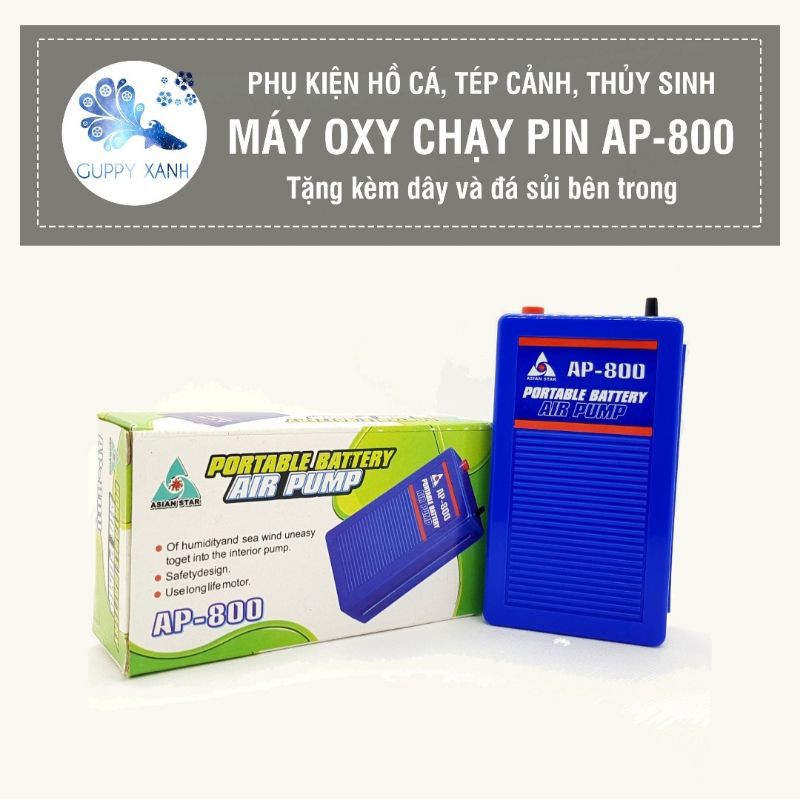 Máy Oxy chạy bằng pin 1 vòi AP-800 cho bể cá - siêu tiện lợi nhỏ gọn dễ cầm khi đi xa