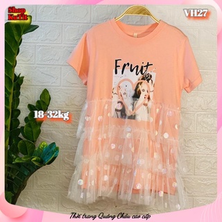 Váy bé gái dáng suông phối ren tầng óng ánh size 4-9 tuổi VH27