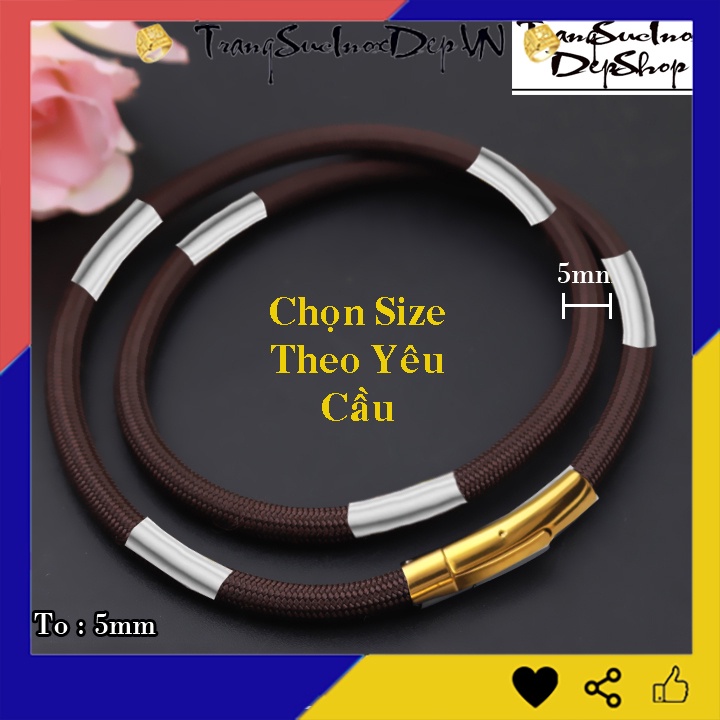 Dây chuyền dù thái màu nâu 5mm khóa vàng bọc khoen inox màu trắng vô cùng sang trọng và đẳng cấp