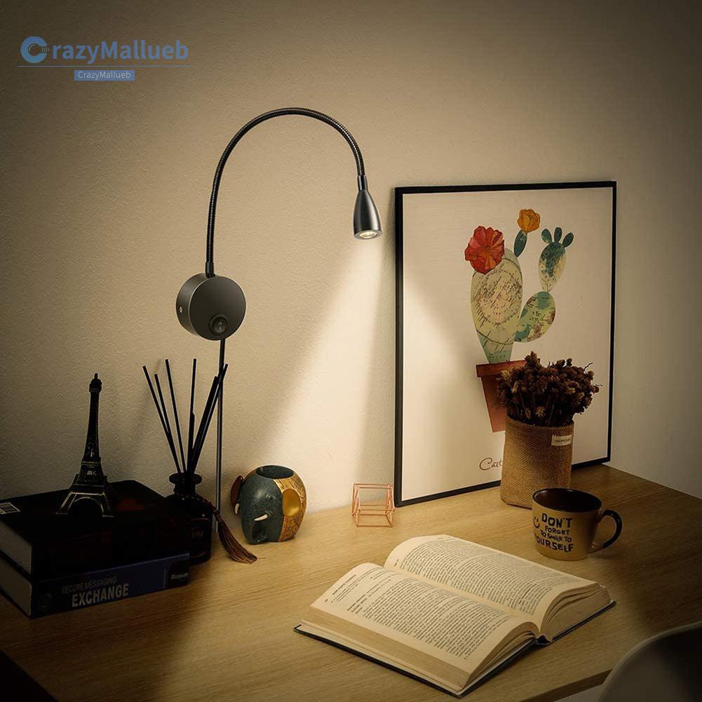 Crazymallueb❤LED Flexible Gooseneck Spotlight 360 Degree Rotation Bedside Switch Lamp❤Lighting