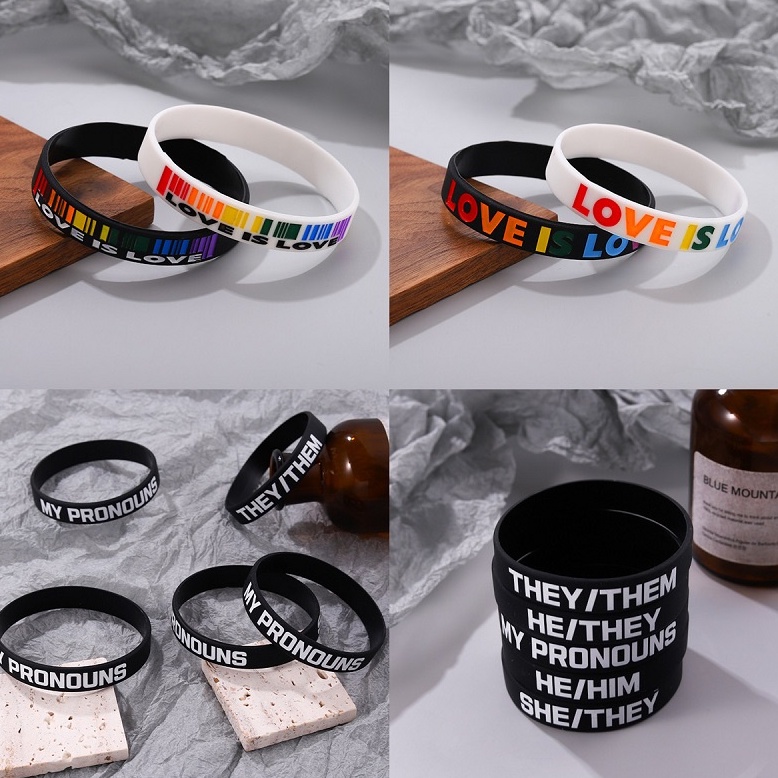 Vòng tay thể thao QIHE JEWELRY màu cầu vồng bằng silicone làm quà tặng trang sức cho cặp đôi/ bạn bè