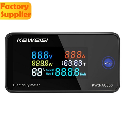 6 IN 1 KWS-AC300 LCD màu màn hình lớn Điện áp xoay chiều dòng điện đo nhiệt độ nguồn điện AC50-300V  Máy biến áp tích hợp 10AKWS-AC300