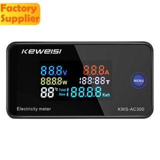 6 IN 1 KWS-AC300 LCD màu màn hình lớn Điện áp xoay chiều dòng điện đo nhiệt độ nguồn điện AC50-300V  Máy biến áp tích hợp 10AKWS-AC300