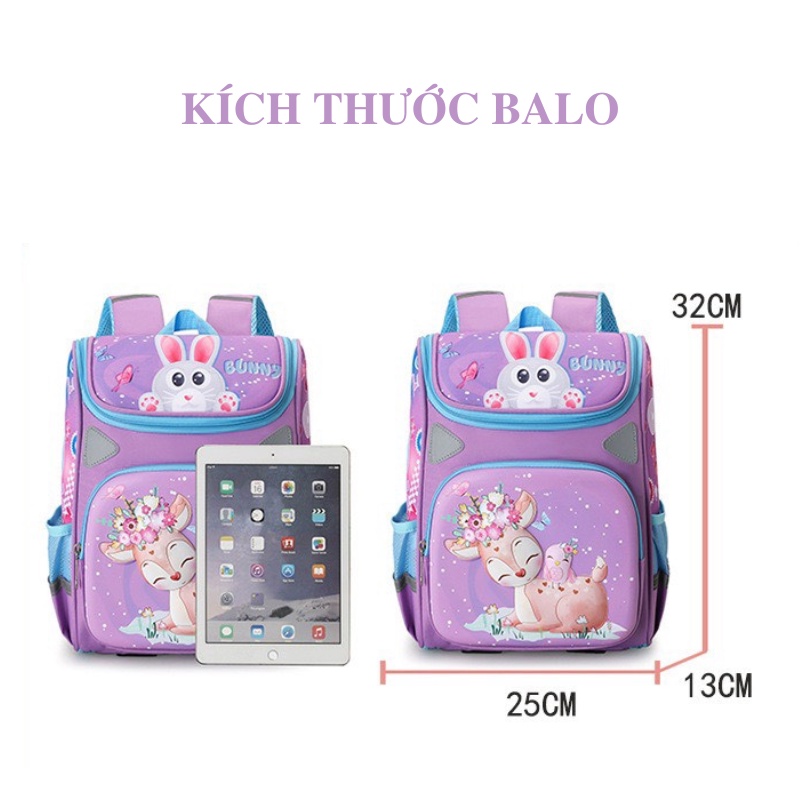 Balo chống gù, ba lô tiểu học dành cho bé lớp 1 họa tiết hoạt hình 3D cho bé trai bé gái đi học Xu Xu Kids