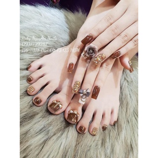 Combo sét 2 Bộ Móng Thiết Kế màu Nâu Tây [combo 1 Bộ Móng Tay và 1 Bộ Móng Chân]