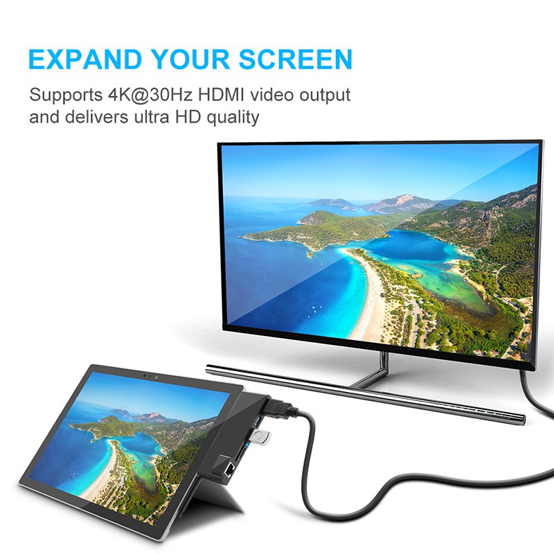 Bộ Chia Cổng Hub Microsoft Surface Dock HDMI 4K + 3 cổng USB 3.0 + thẻ SD&amp;TF cho Microsoft Surface pro 3 / Pro 4 / Pro 5 / Pro 6 2015/2017/2018