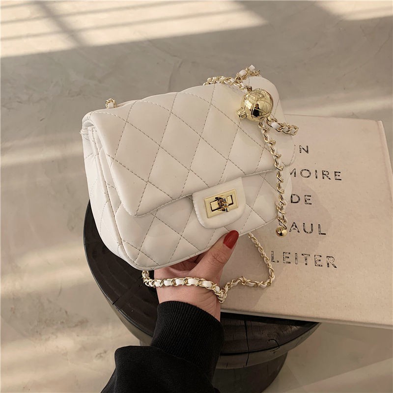 XIAOXIANGFENG Golden Ball Bag 2021 New Fashion Small Ck Women's Bag All-Match Rhombus Chain Bag Fashion Shoulder Bag