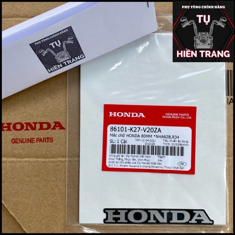 TEM CHỮ HONDA MÀU BẠC NỀN ĐEN-TRẮNG 80mm ZIN CHÍNH HÃNG HONDA