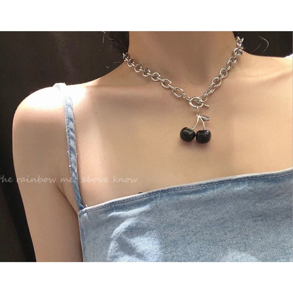 Dây chuyền mắc cài thanh 2 quả cherry
