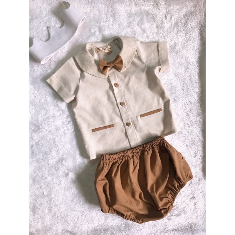 Set đồ linen bé trai kèm nơ