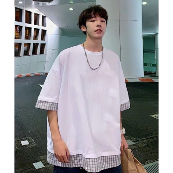 Áo thun overtee phối lai caro đẹp Fox unisex