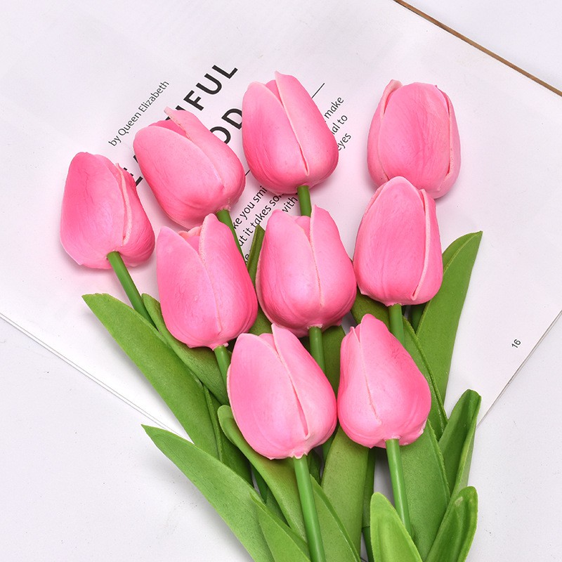 Hoa Tulip lá thẳng - Hoa giả lụa trang trí, để bàn, chụp ảnh decor