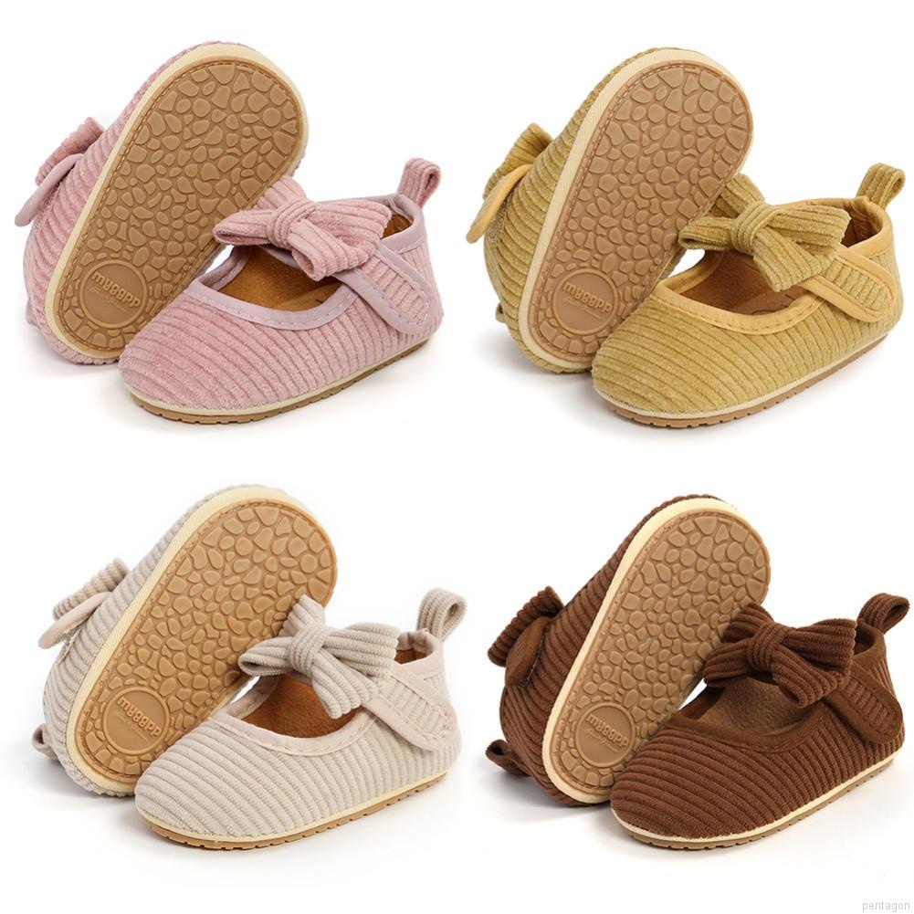 Giày búp bê đế mềm chống trượt đính nơ cho bé gái 0-18 tháng tuổi