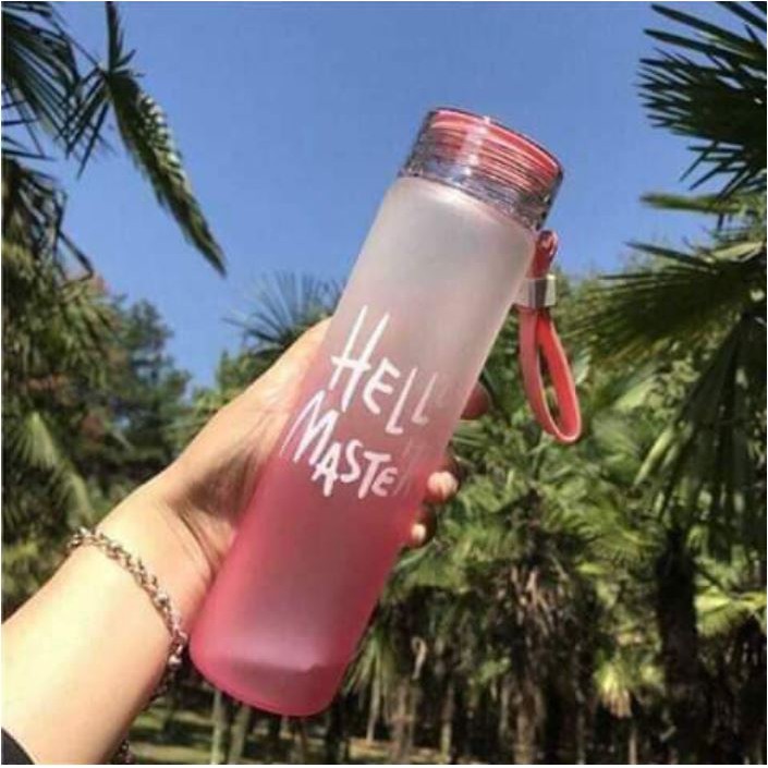 Bình nước thủy tinh nhiều màu hello master 450ml