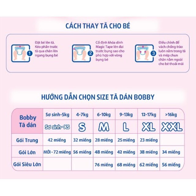 Tã dán Bobby NewBorn Size XS (42 miếng) cho bé sơ sinh dưới 5kg