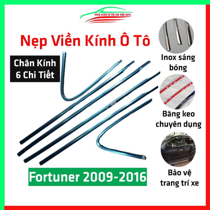 Bộ nẹp viền chân kính inox Fortuner 2009-2016 Loại 6 Chi Tiết