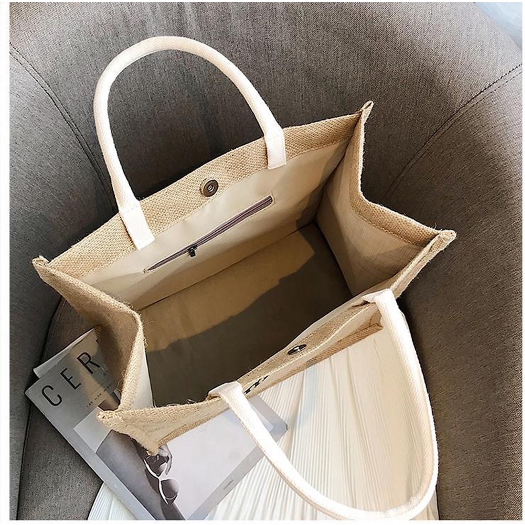 (HCM) Túi Cói Đi Biển Phong Cách Vintage Size Lớn Đựng Được Nhiều Đồ Có Lớp Lót Và Đáy Giữ Form - Túi Xách Thời Trang Nữ