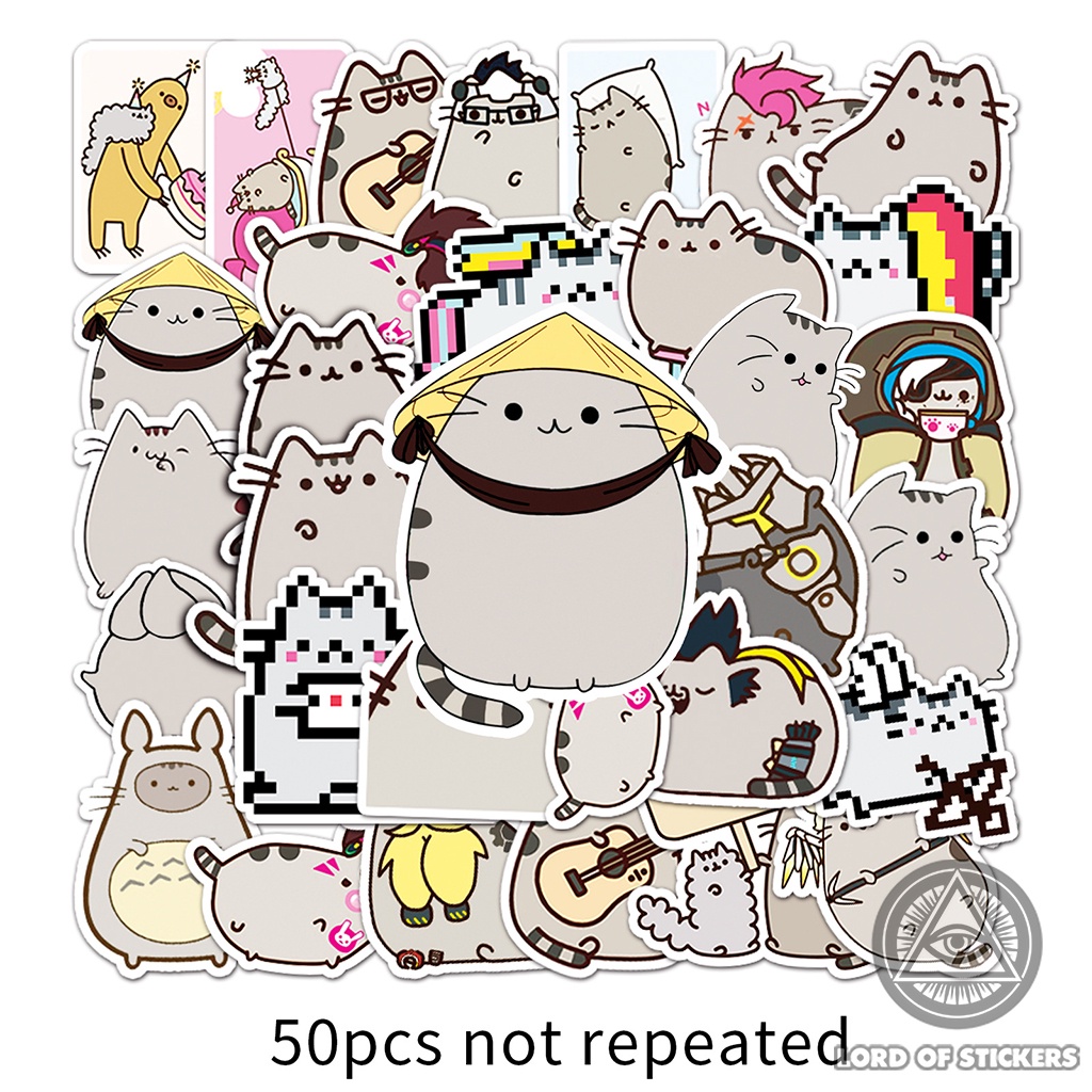 Set 50 Nhãn Dán Mèo Pushkin Cat Sticker Hoạt Hình Cute Dễ Thương Chống Thấm Nước Trang Trí Mũ Nón Bảo Hiểm, Laptop, Sổ