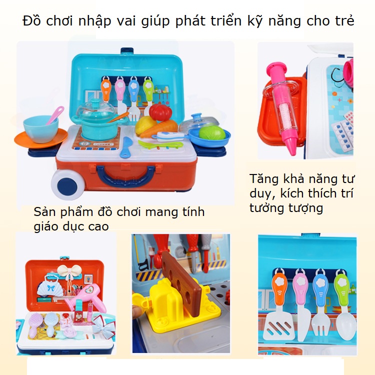 Bộ vali xách tay phát triển kỹ năng cho bé trai bé gái: nấu ăn, bác sĩ, trang điểm - chất liệu nhựa ABS an toàn cho bé