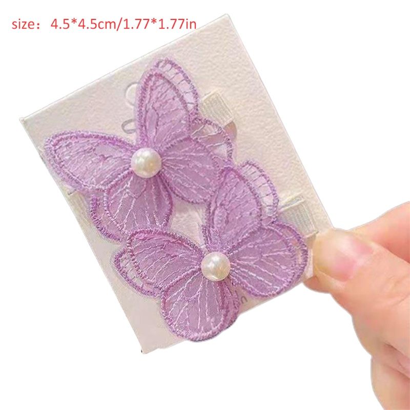 Set 2 Kẹp Tóc Hình Bướm Thêu Xinh Xắn Cho Bé Gái